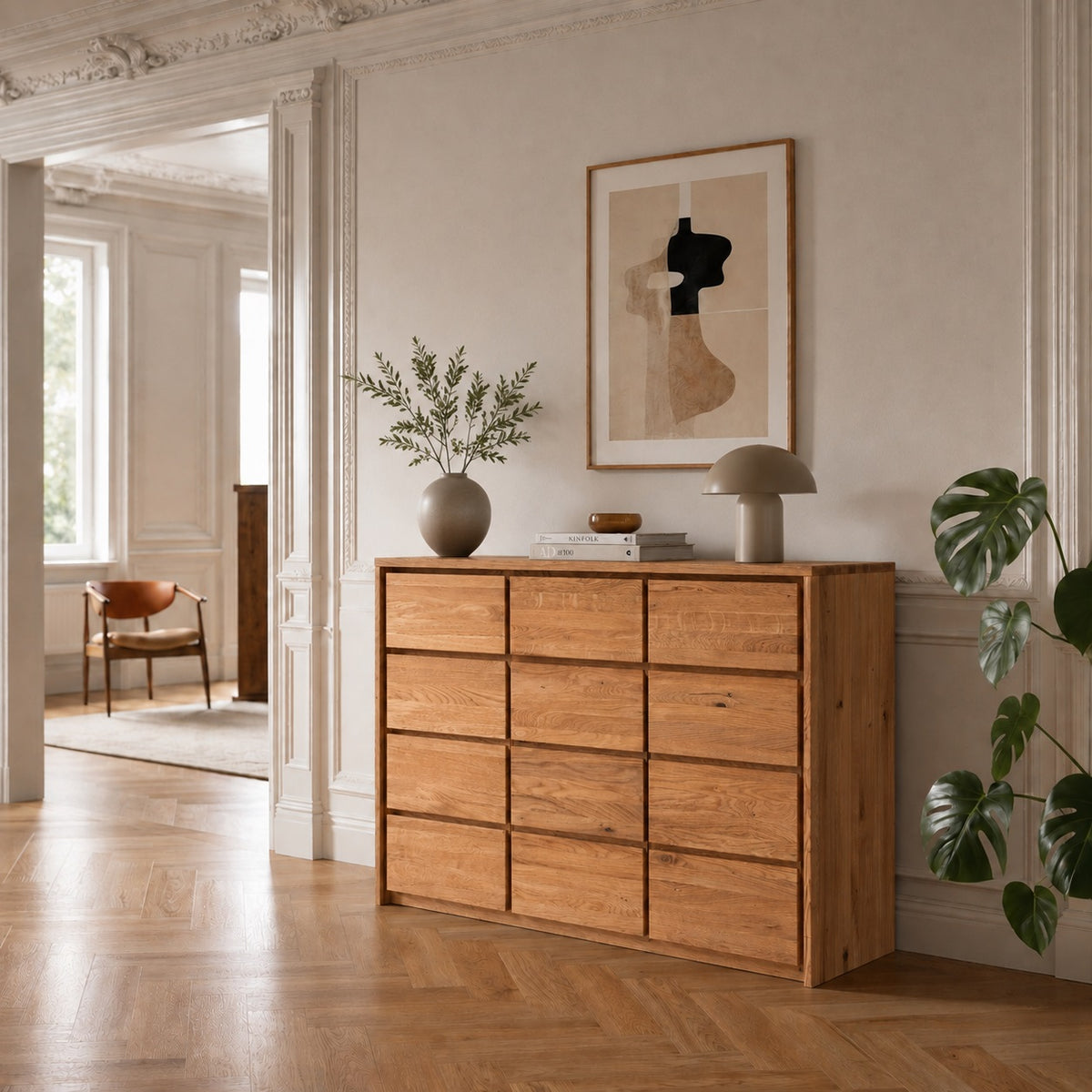 Heimdal Snedker Kommode/Skænk med 3 Skuffer & 3 låger i Massiv FSC Egetræ og Naturolie - H91 x B130 x D48 cm - Leveres Færdigsamlet
