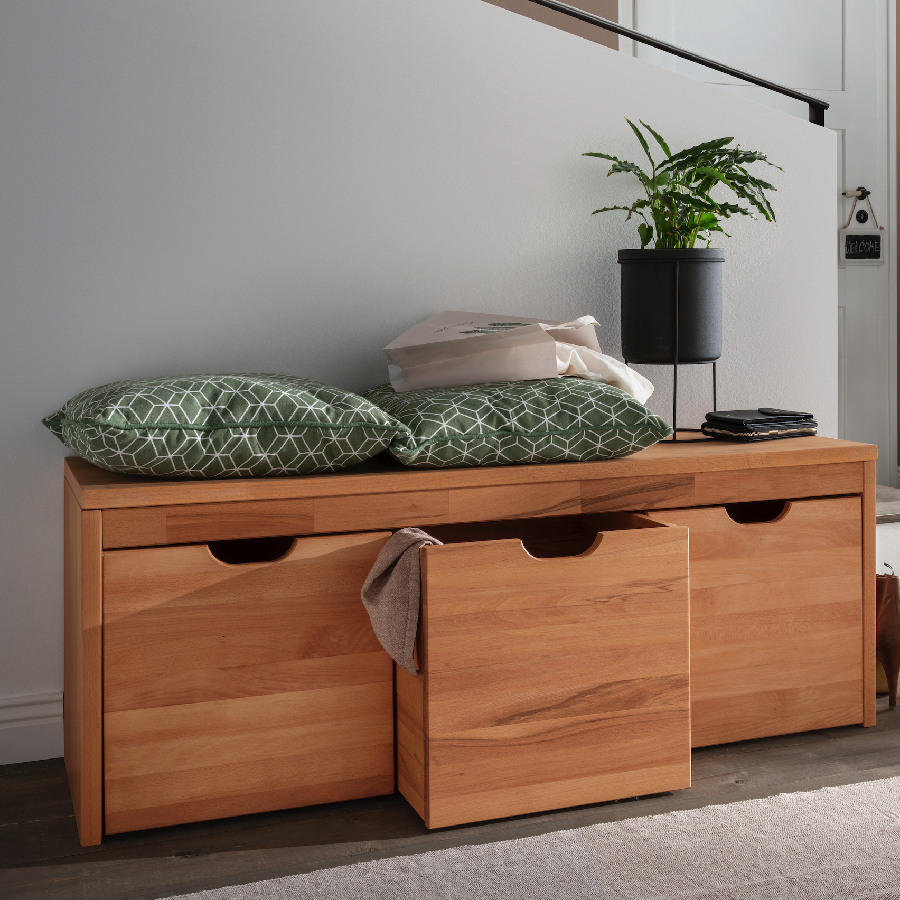 Sif Snedker Bænk med 3 Skuffer i Massiv FSC Bøgetræ og Naturolie fra Organic Sleep | B40 x H45 x L120