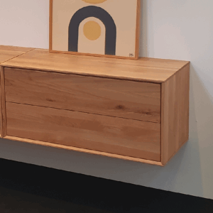 Heimdal Snedker Reol med 2 Skuffer i Massiv Egetræ i Bianco Lys Olie fra Organic Sleep | Væghængt - 43x90x42 cm