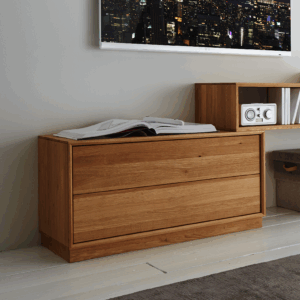 Heimdal Snedker Reol med 2 Skuffer i Massiv Olieret Egetræ fra Organic Sleep | Væghængt - 43x90x42 cm